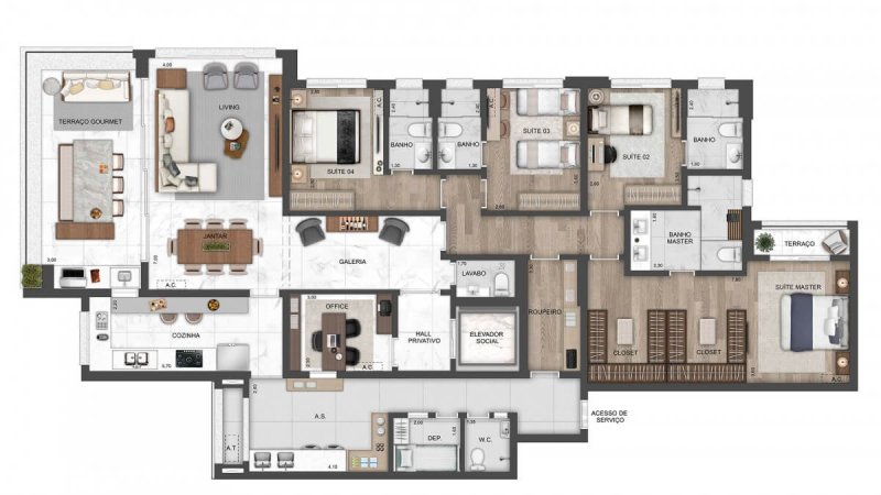 Planta de 238m2 - 04 su�tes