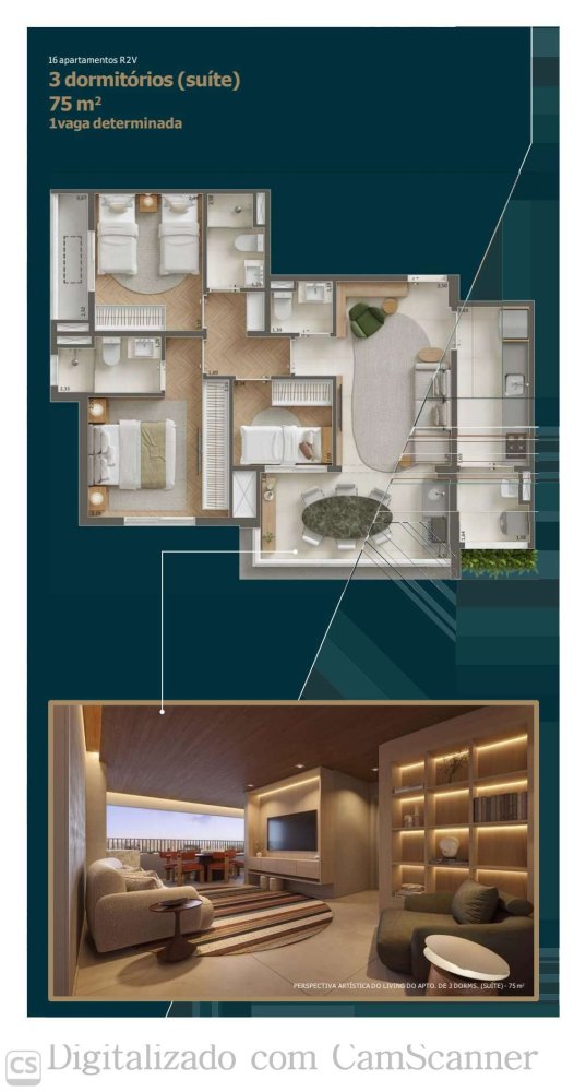 16 unidades - R2V - 03 dorm. (01 su�te) - 75m2 - 01 vaga determinada.