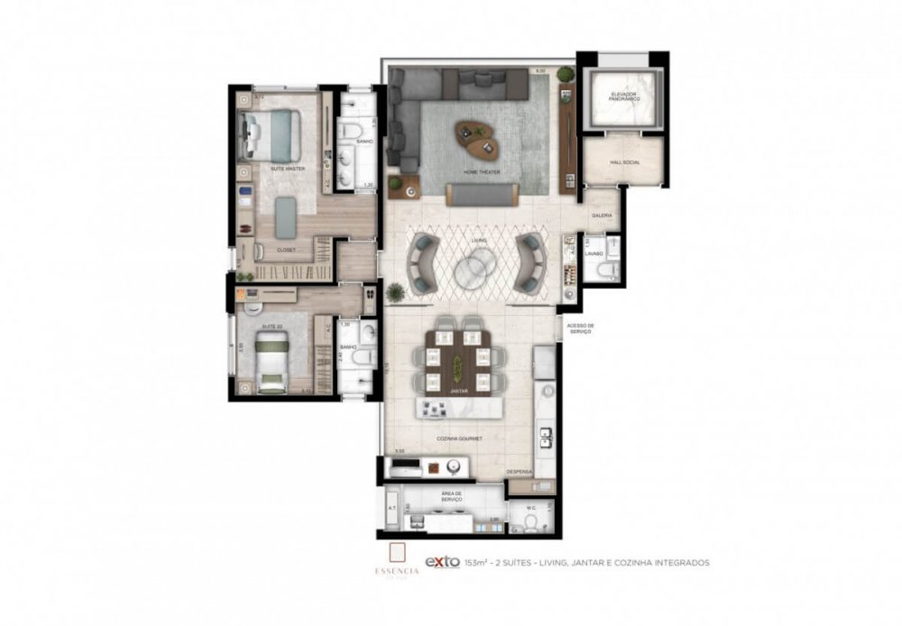 planta de 153m2 - 02 suites