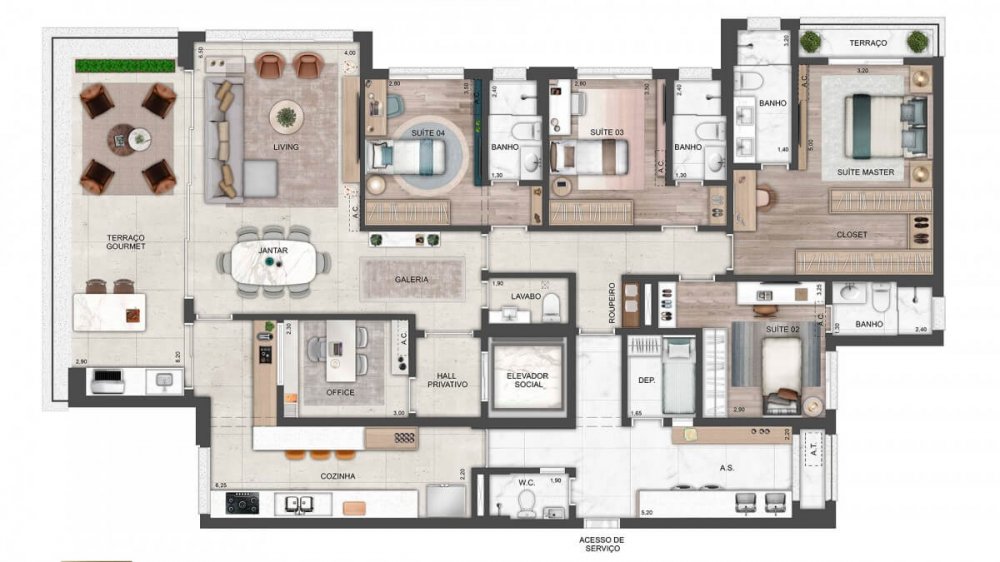 Terraro - planta 220m2 - 04 su�tes 