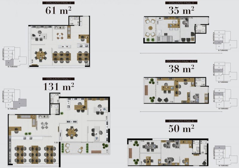 Planta 35, 38, 50 e 61m2
