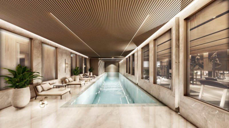 Piscina aquecida e coberta