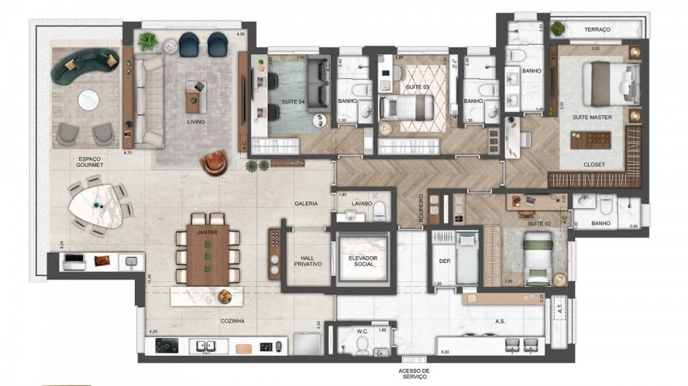 Terraro - plantA 220M� - 4 SU�TES - LIVING, COZINHA E TERRA�O INTEGRADOS