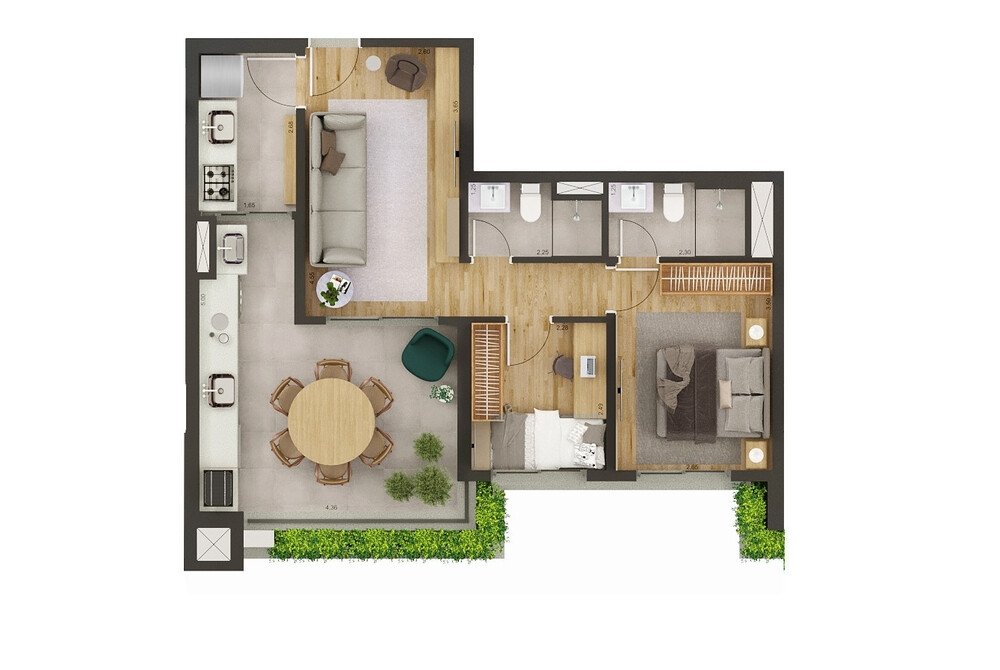 planta 02 dormit�rios - 65m2