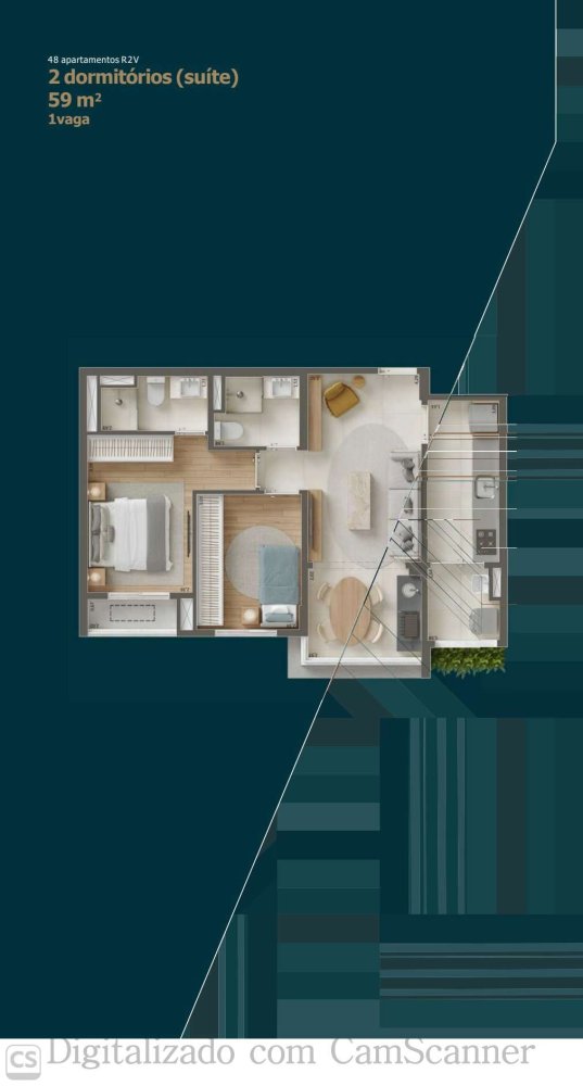 45 unidades - R2V - 02 dorm. (01 su�te) - 59m2 - 01 vaga