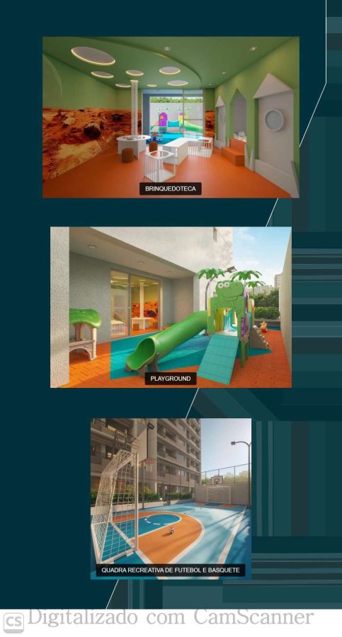 Brinquedoteca - Playground - Quadra recreativa de futebol e basquete